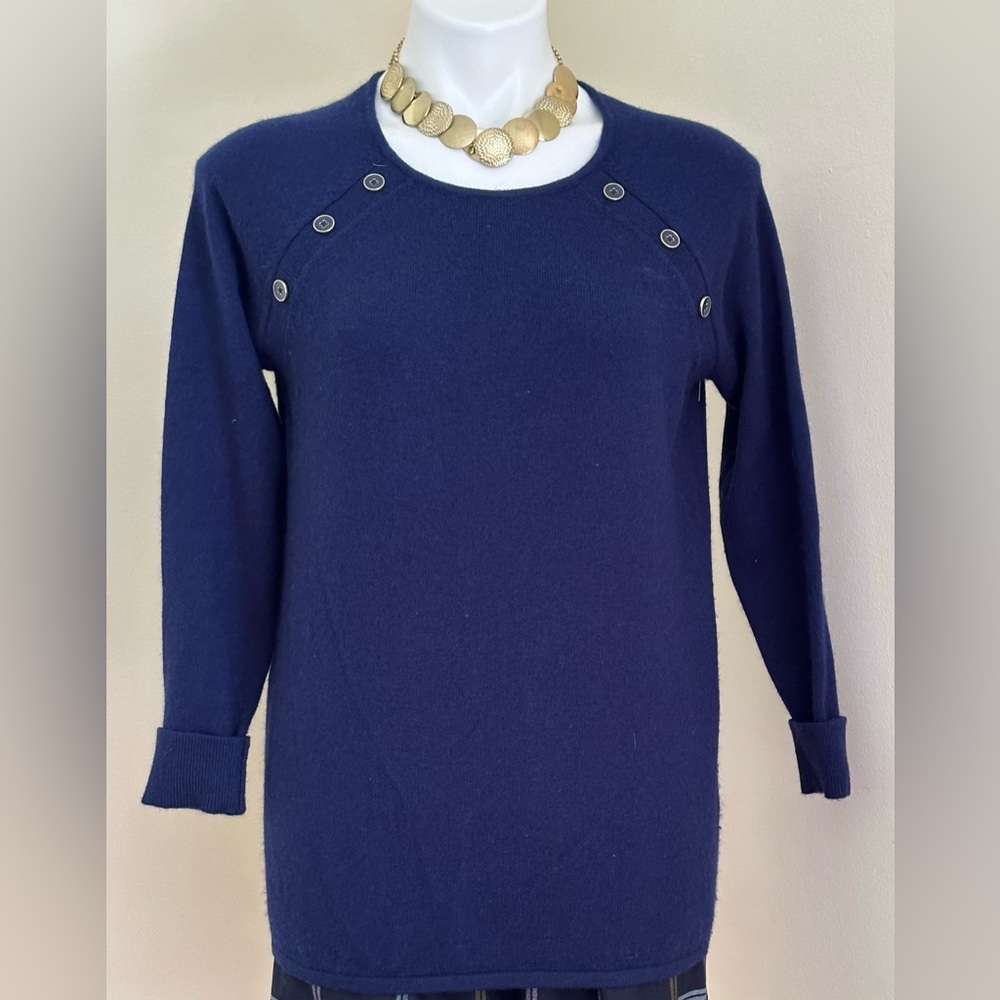 J. McLaughlin Blue Long Sleeves Sweater Angora Wool Blend Bateau Neck Comfy Sz S
